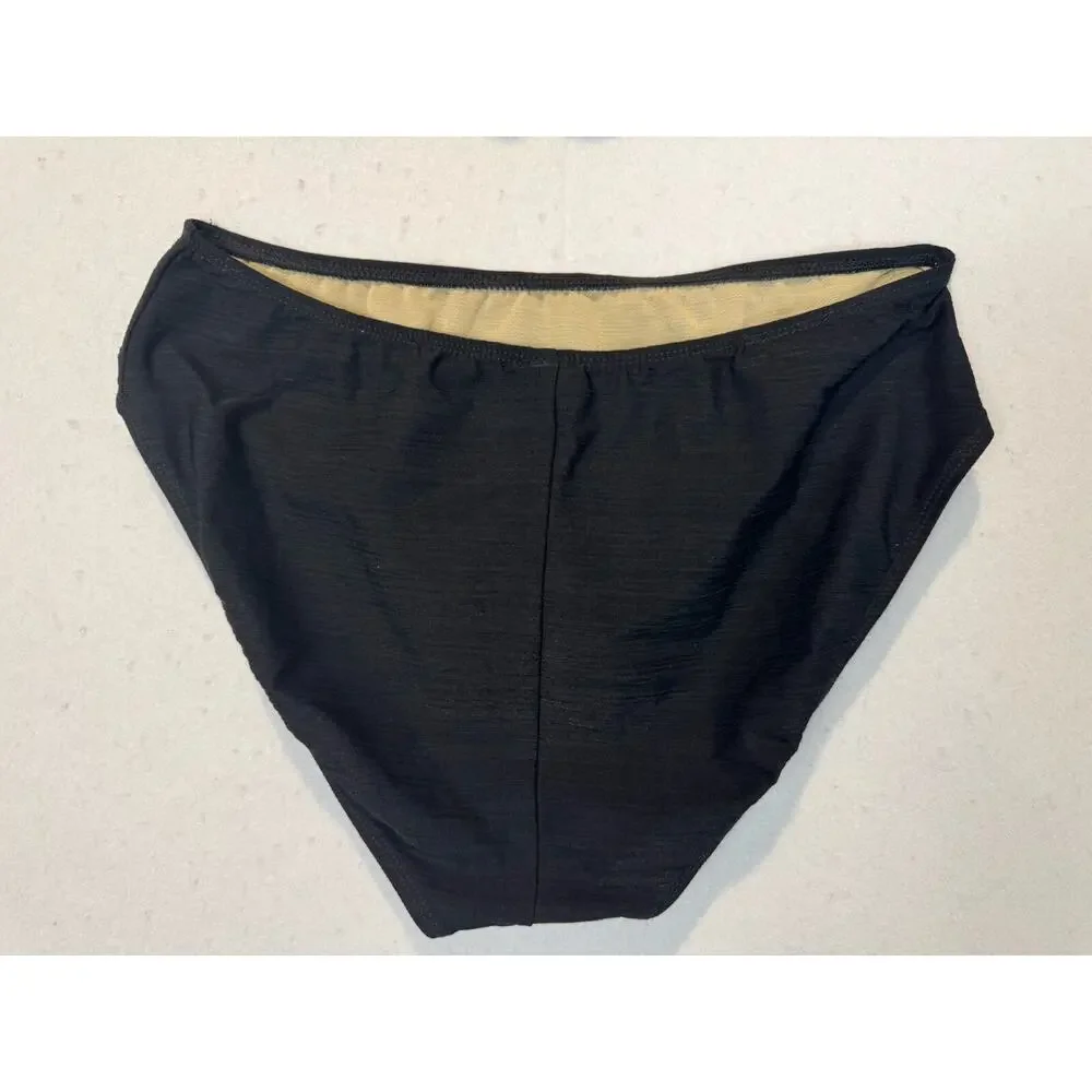 Vtg Athena Black Bikini Sz 12 Top Push Up‎ Top High Cut Bottoms